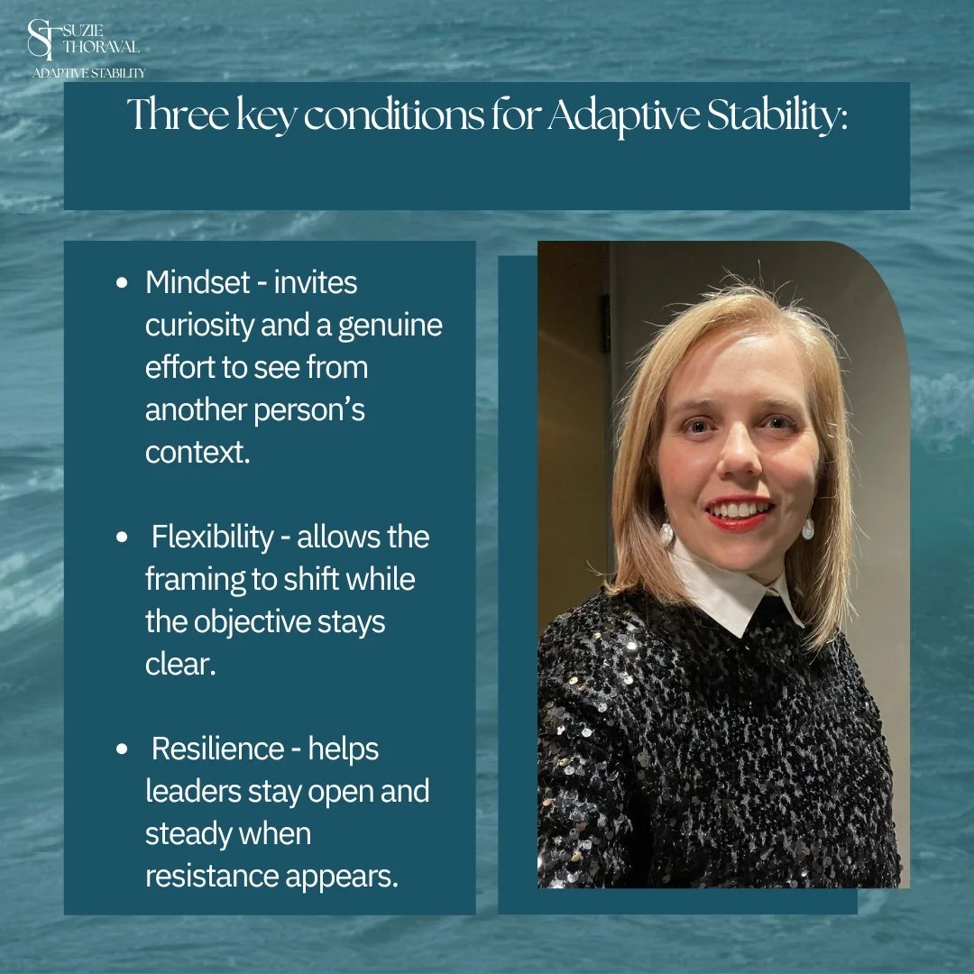 Adaptive stability enables people to remain confident and clear in the face of uncertainty and change.

Alignment is made easier when leaders take the time to learn what important to people.

This is how adaptive stability manifests itself in day-to-