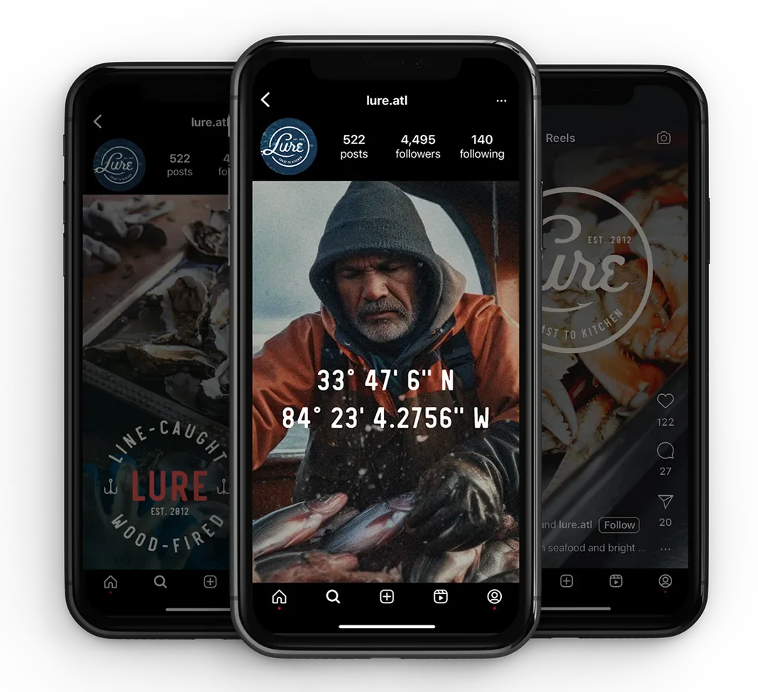 Lure's Instagram feed on three phones