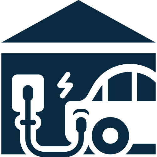 Icon of an electric vehicle charging station with a car connected to a charging plug.