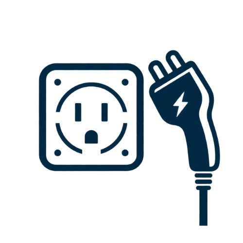 Icon of an electrical power outlet and a plug with a lightning bolt symbol.