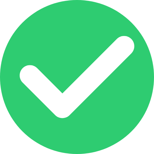 Green circle with a white check mark in the center.