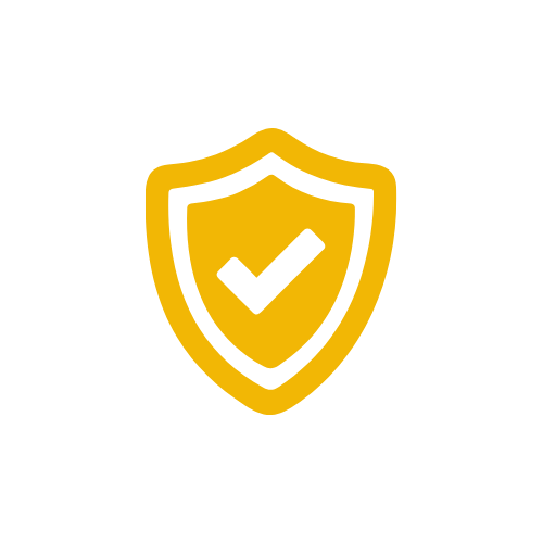 A black shield icon with a yellow outline and a checkmark in the center, symbolizing security or protection.