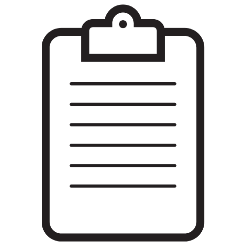 Icon of a clipboard with a document and lines of text.