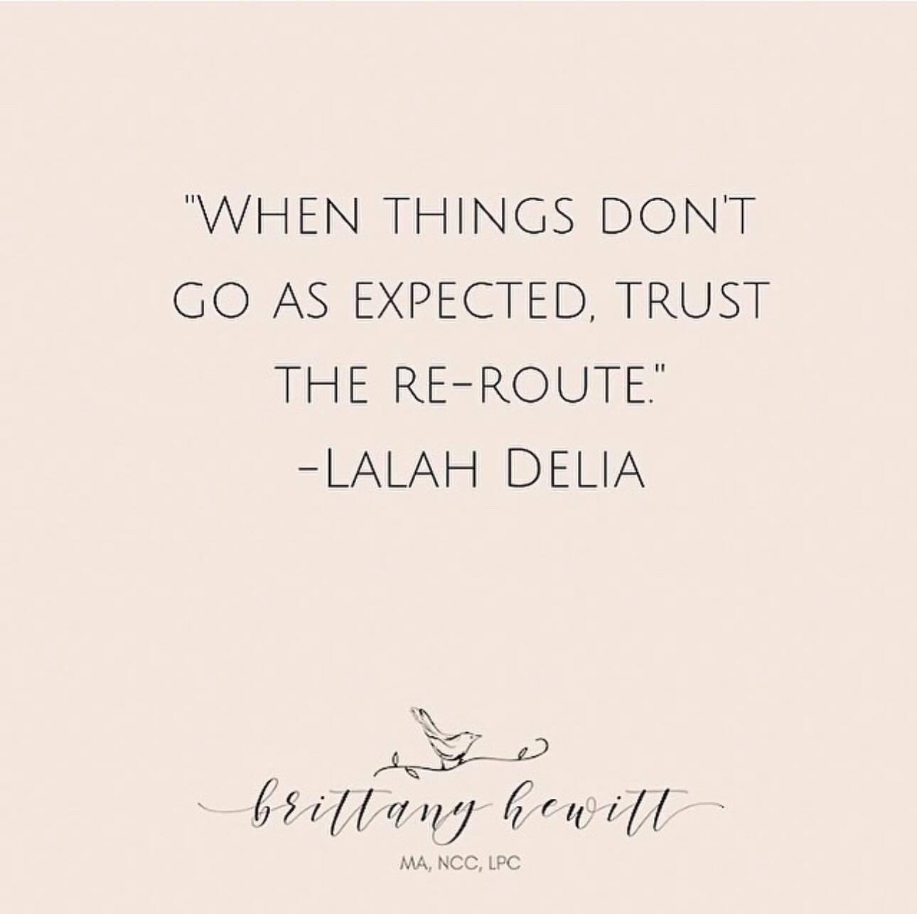 Try letting go of the outcome when things don&rsquo;t go as expected. You are being re-routed to something that you are meant for. 
✶
✶
✶
✶
✶
#counseling #atlantatherapist #atlantacounseling #atlantacounselor #selfcare #selfcompassion #youareenough #