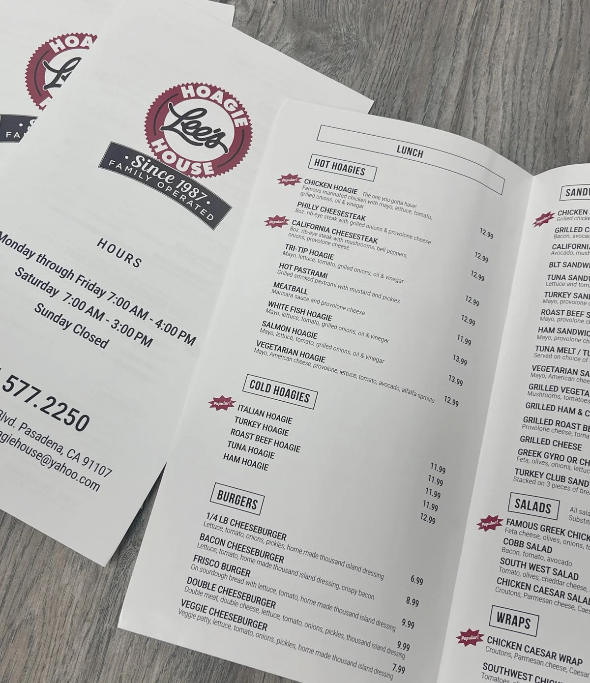Pasadena Menu Design Services