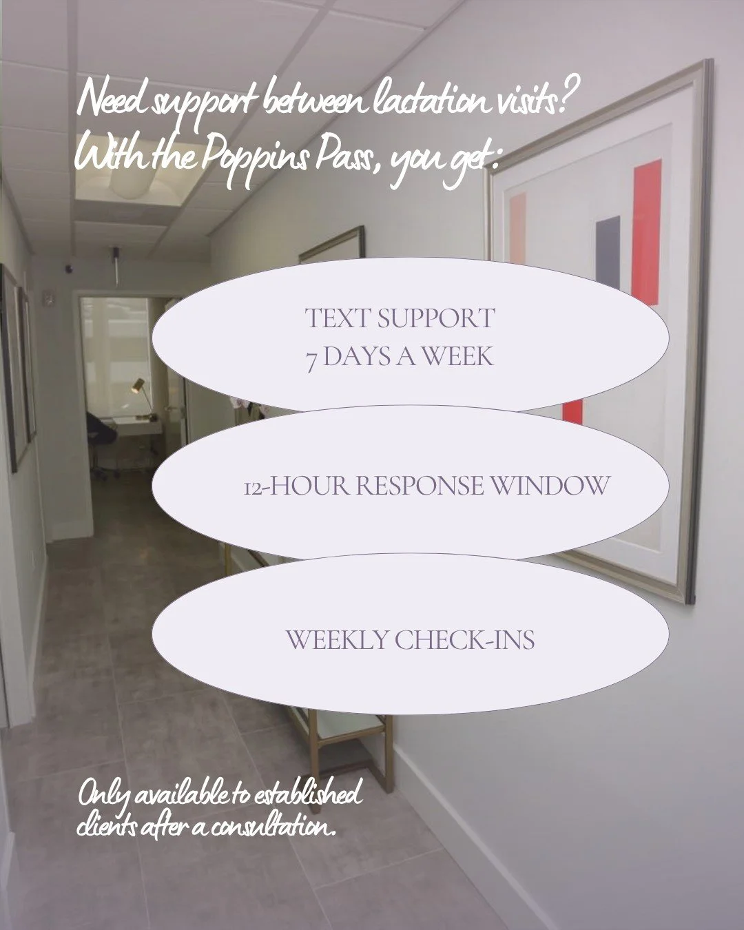 Questions can come up long after your lactation visit ends. 

The Poppins Pass Texting Membership gives established clients an easy way to stay connected between appointments, with support available 7 days a week, responses within 12 hours, and a wee