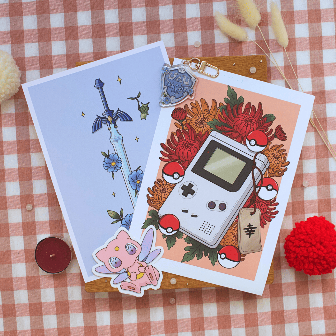 Pack - Nintendo Gameboy pokémon rouge fleurs noël cadeau coffret geek