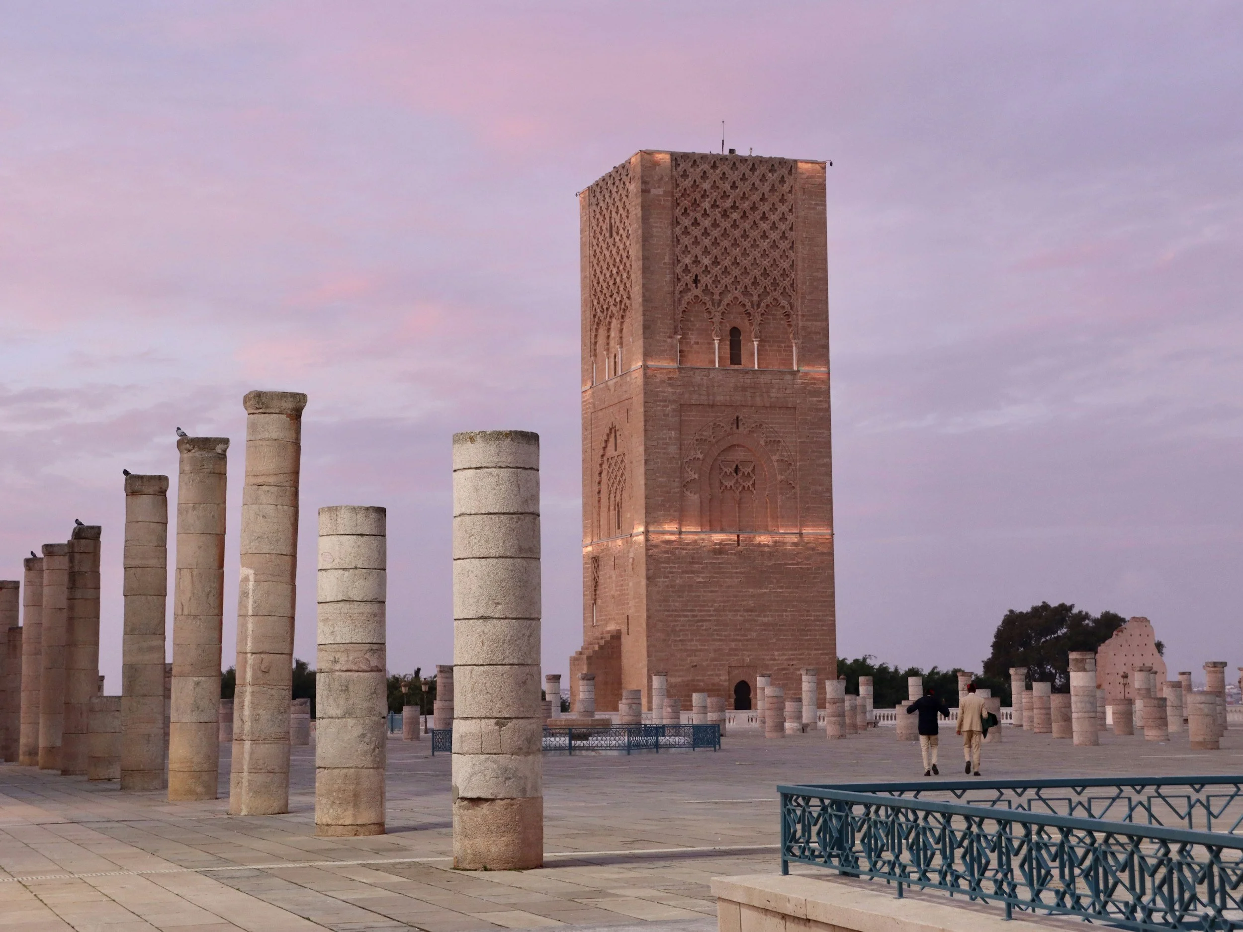 Hassan Tower at sunset in Rabat, Morocco, on a private luxury tour of the Atlantic coast