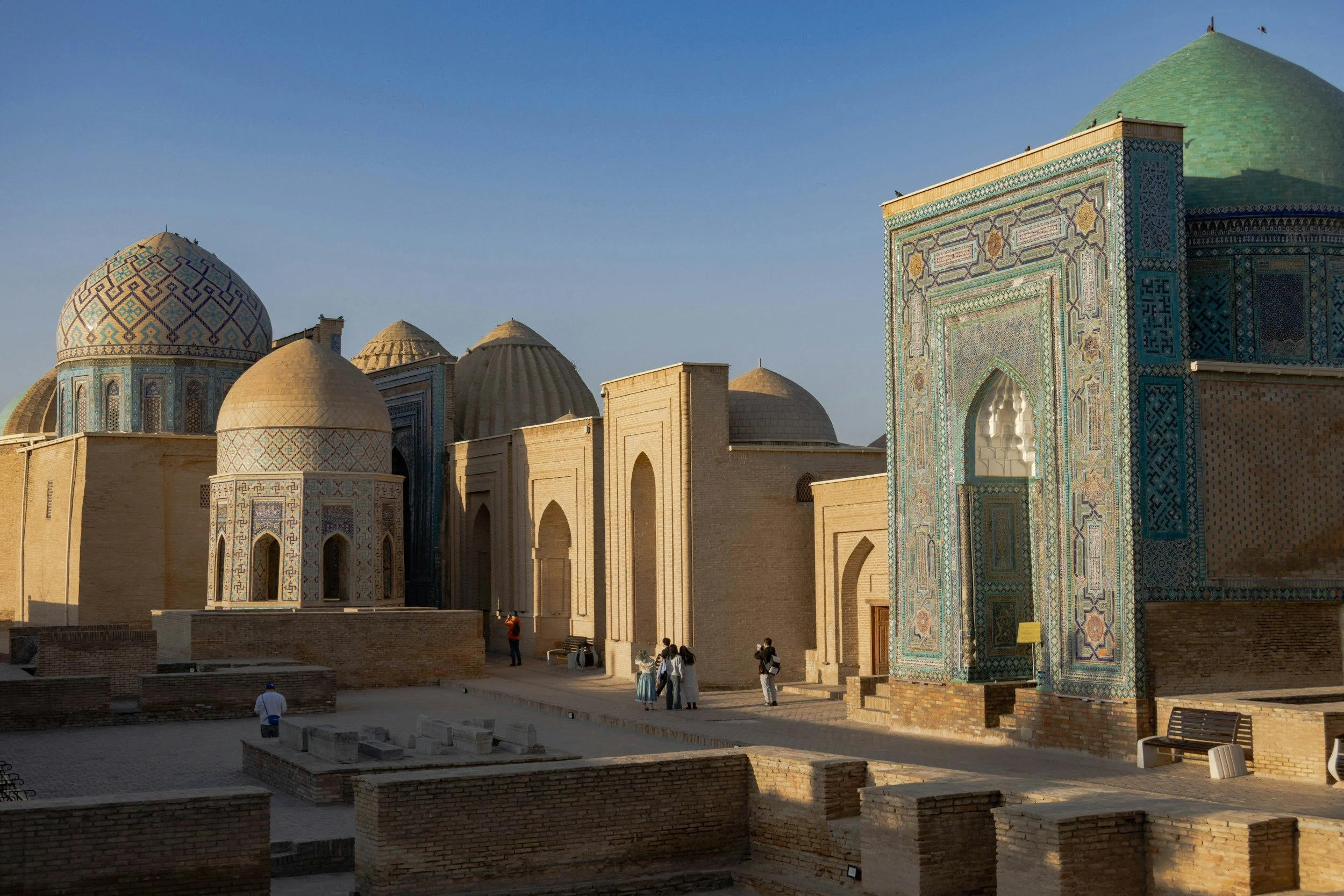 Sunrise over the Registan square and its three madrasas in Samarkand, Uzbekistan, on a private guided tour