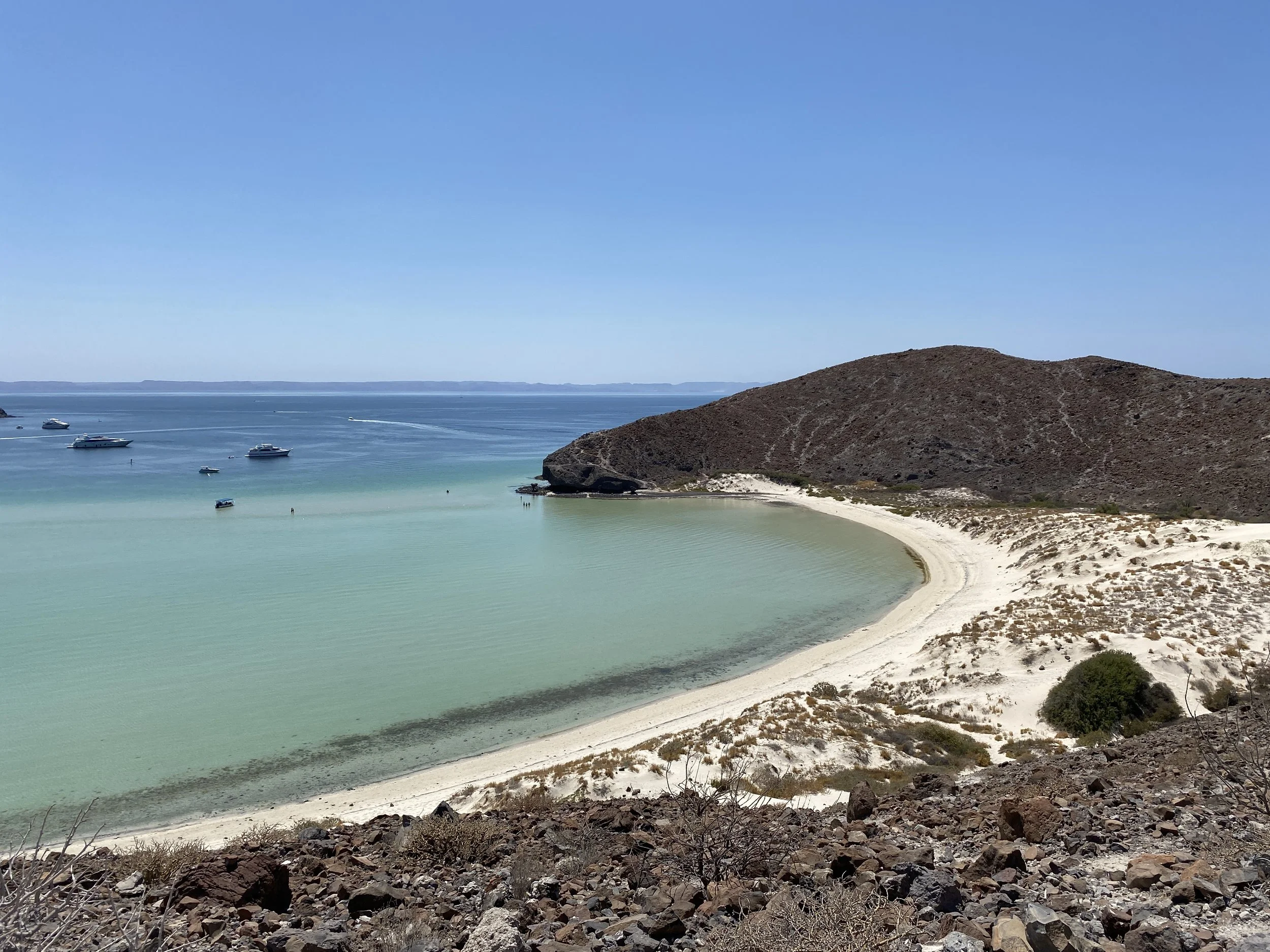 The turquoise protected waters of Balandra Bay near La Paz in Baja California on a private boat tour of Mexico