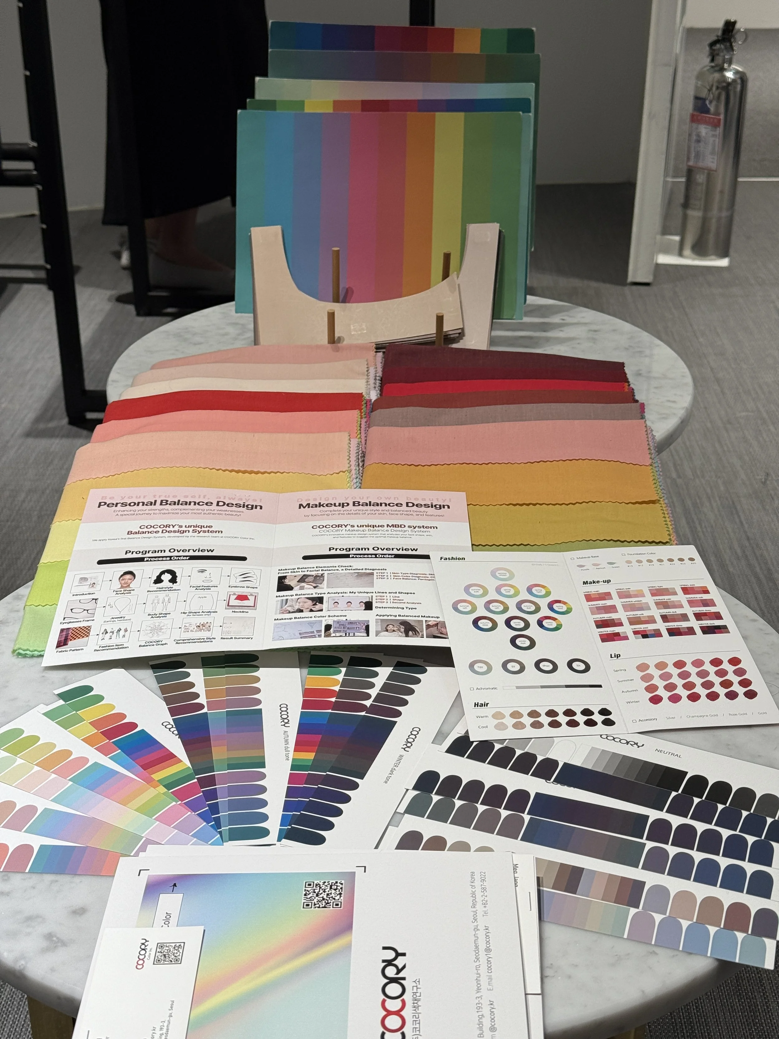 Korean beauty colour palettes and makeup design charts at a K-beauty studio in Seoul, South Korea