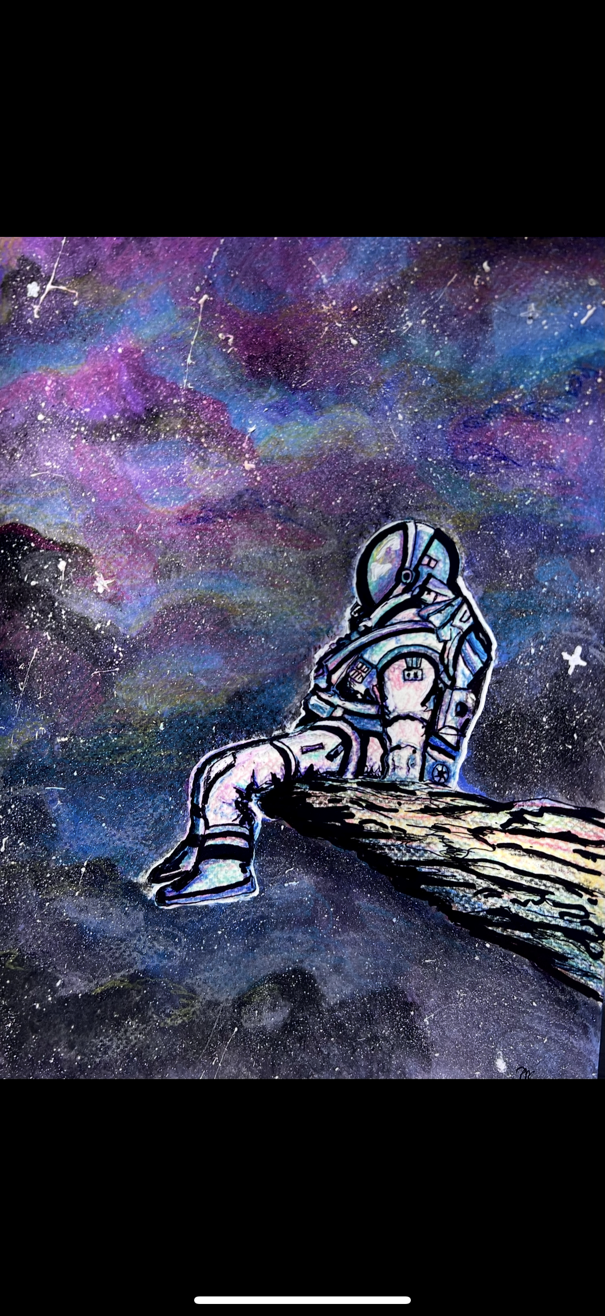 Astronaut Cliff Painting Print