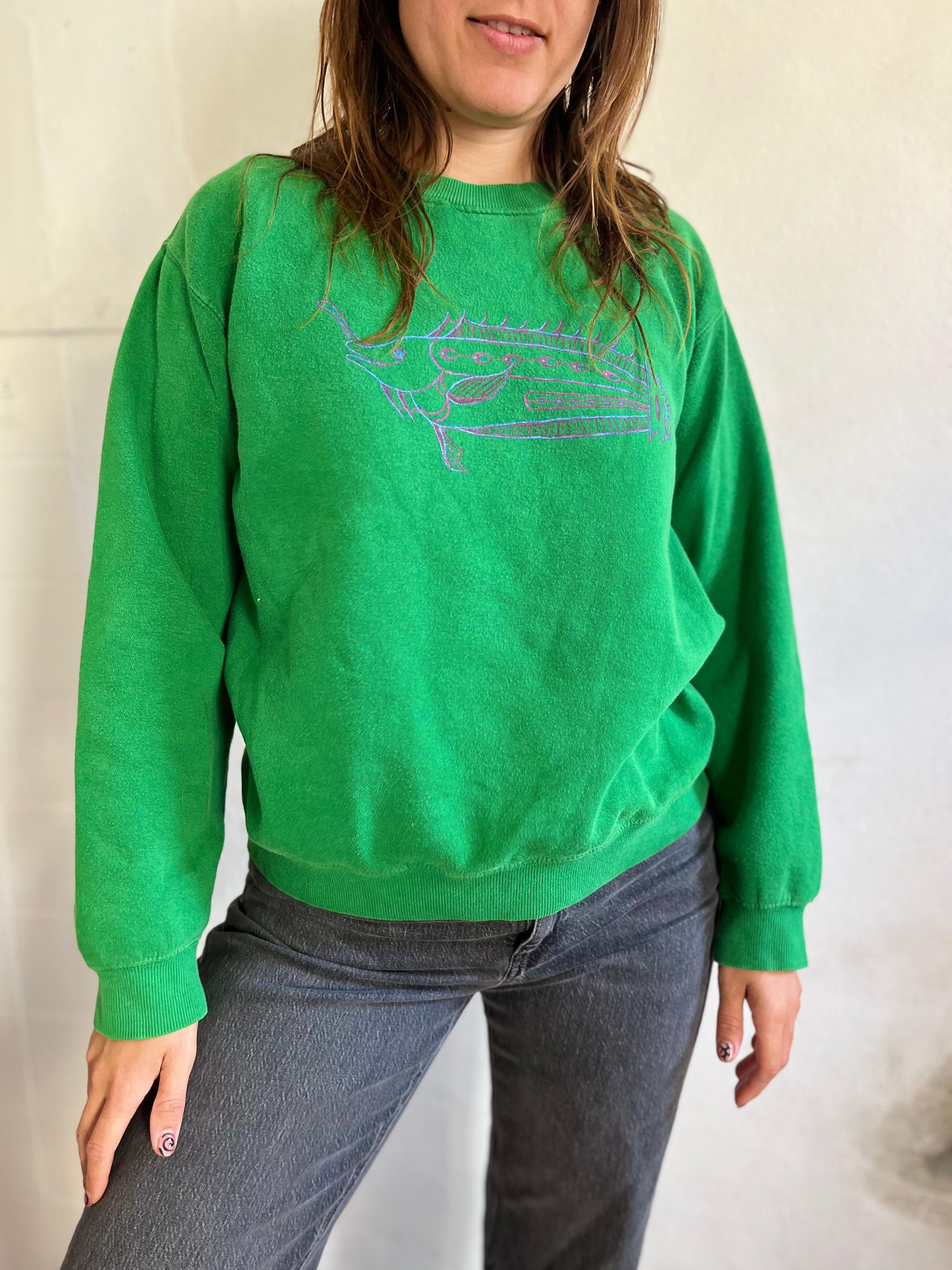 Upcycled Cotton Sweatshirt - 3D Fish M