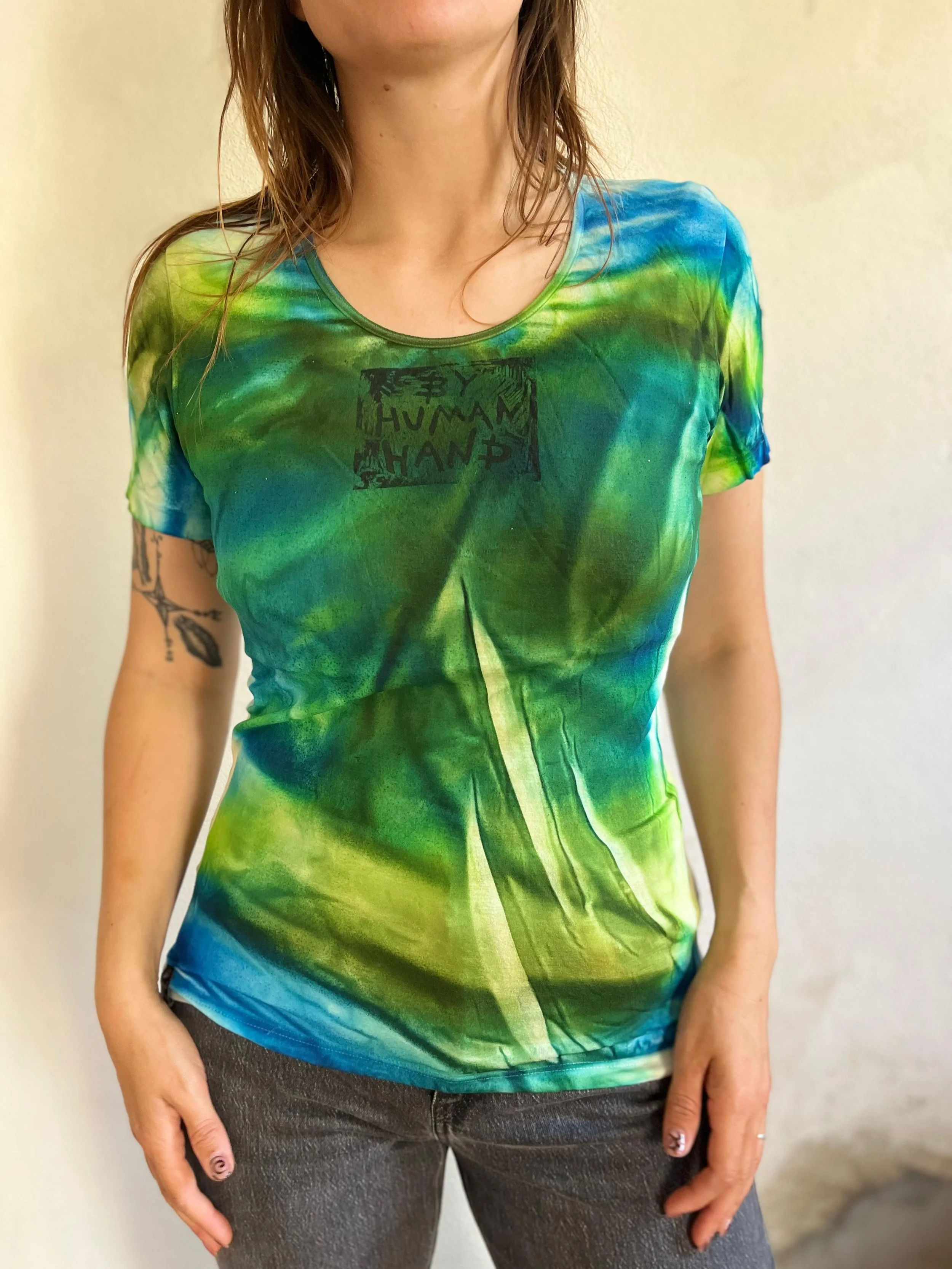 Upcycled Cotton T-Shirt – 'Frogtown' M
