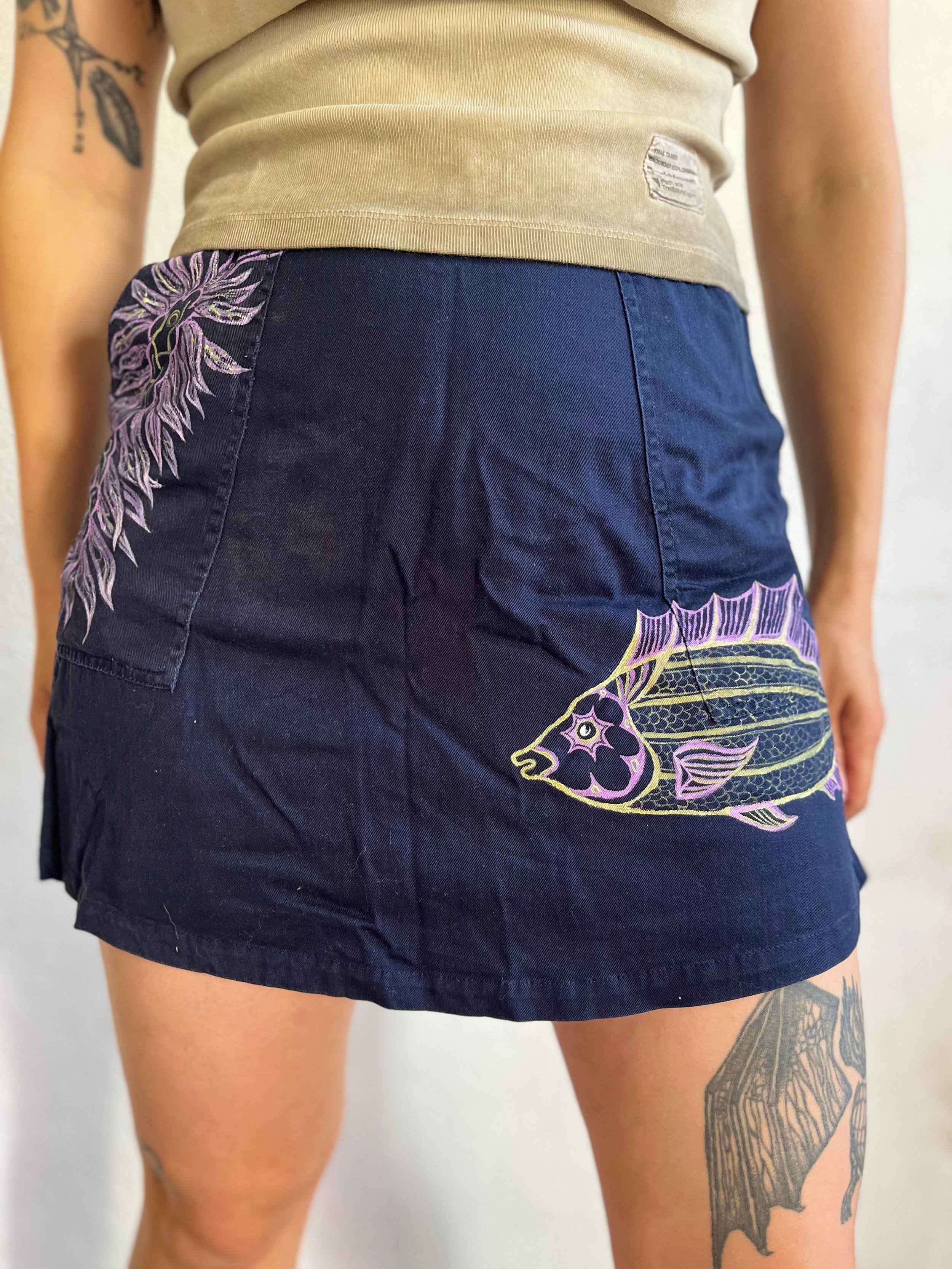Upcycled Cotton Skirt - Neon Fish L