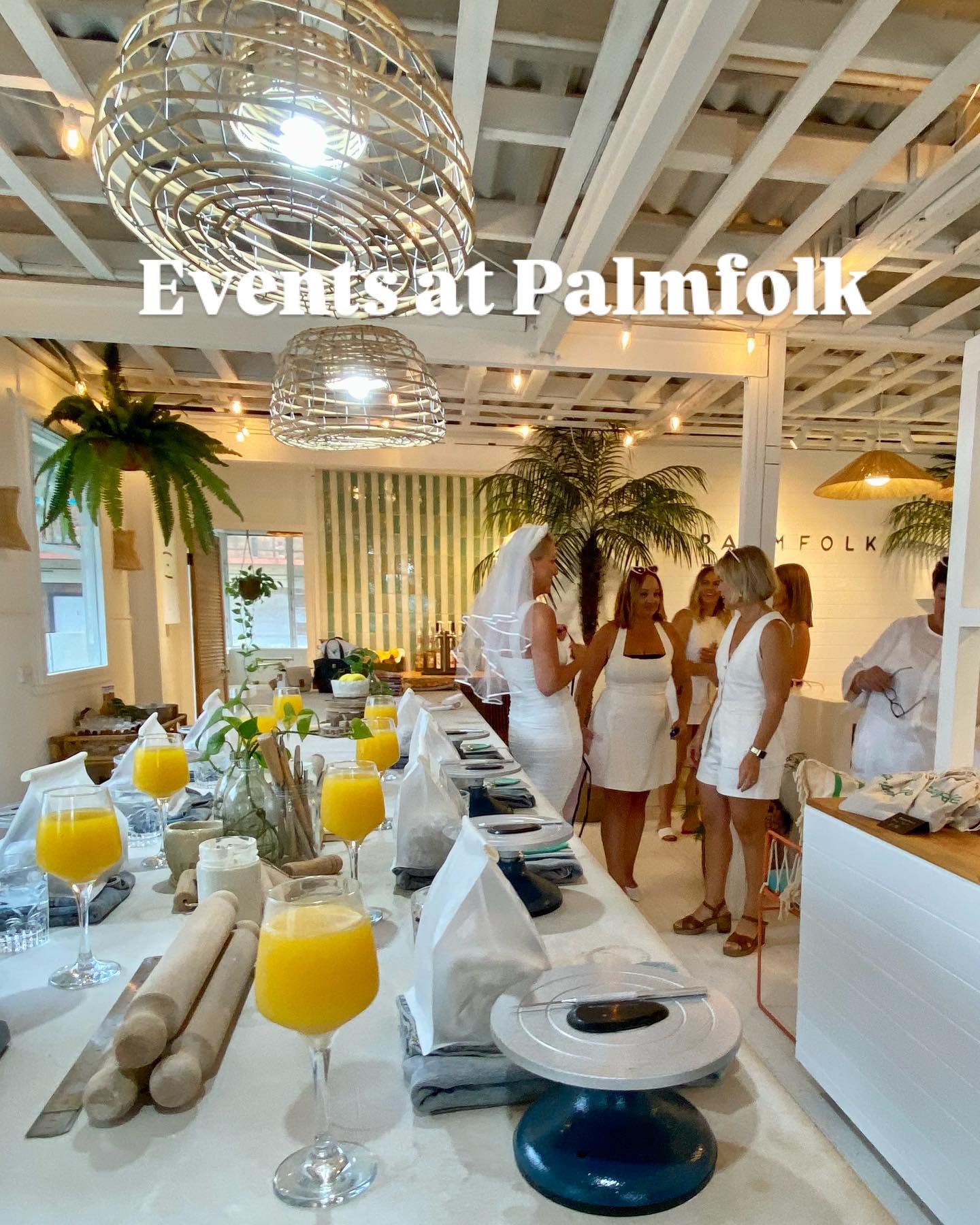 Events at Palmfolk. Celebrate your next special occasion, birthday or corporate event with us in our beautiful new space. #palmfolk #sunshinecoast #creativeevents #clayandsip #events #cottontree #hensparty #corporateevents #pottery #eventspace #whats