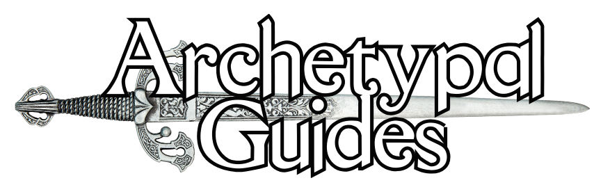White text that says Archetypal Guides with a silver sword behind the text.