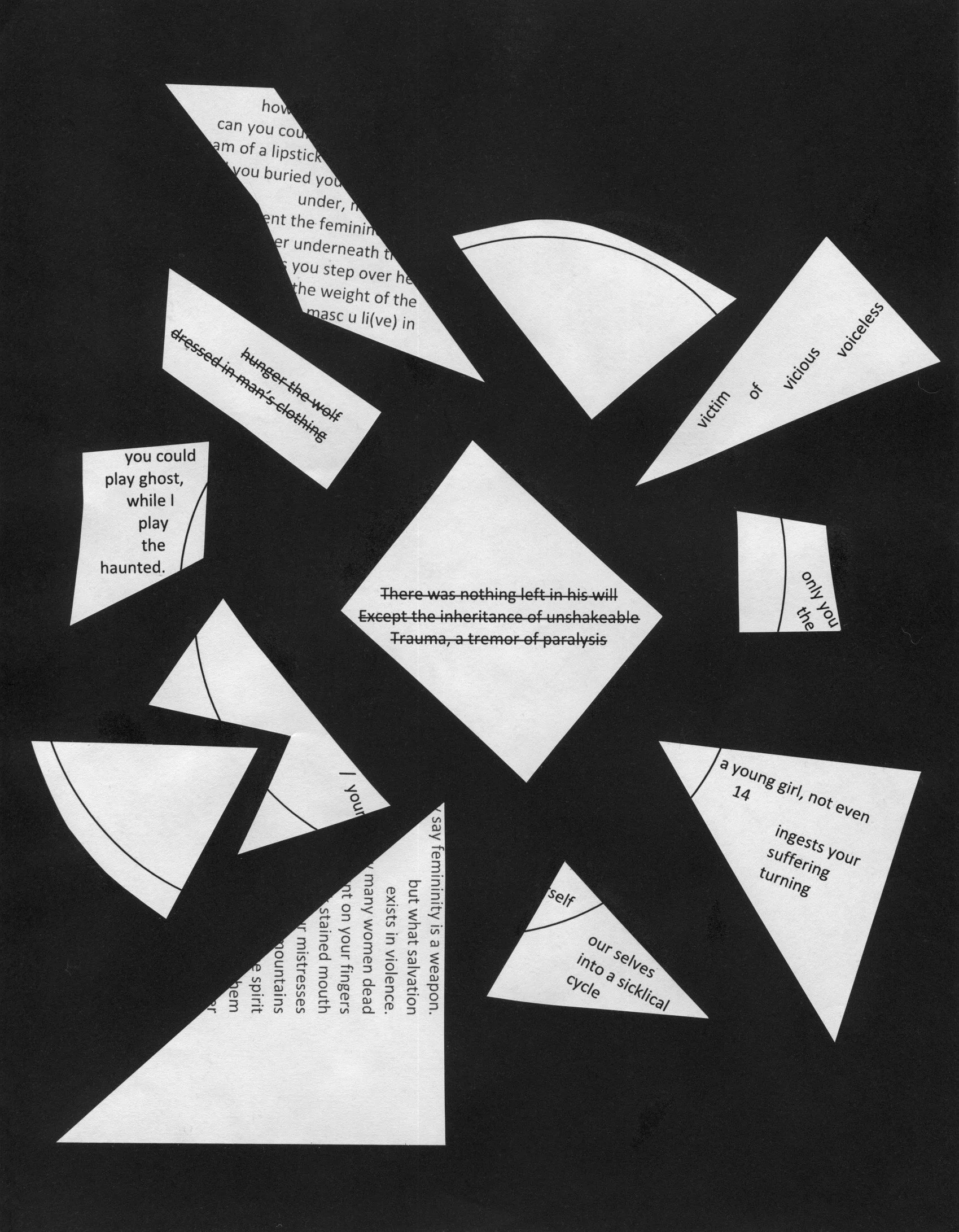 A fragmented poem composed of excerpts from The Hurt of Becoming.