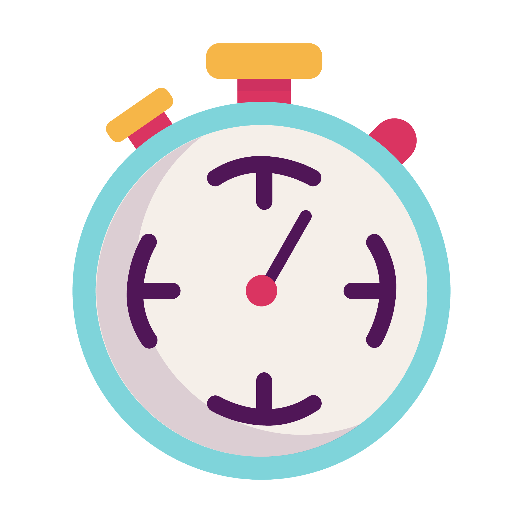 Illustration of a colorful stopwatch with a blue border and yellow buttons.