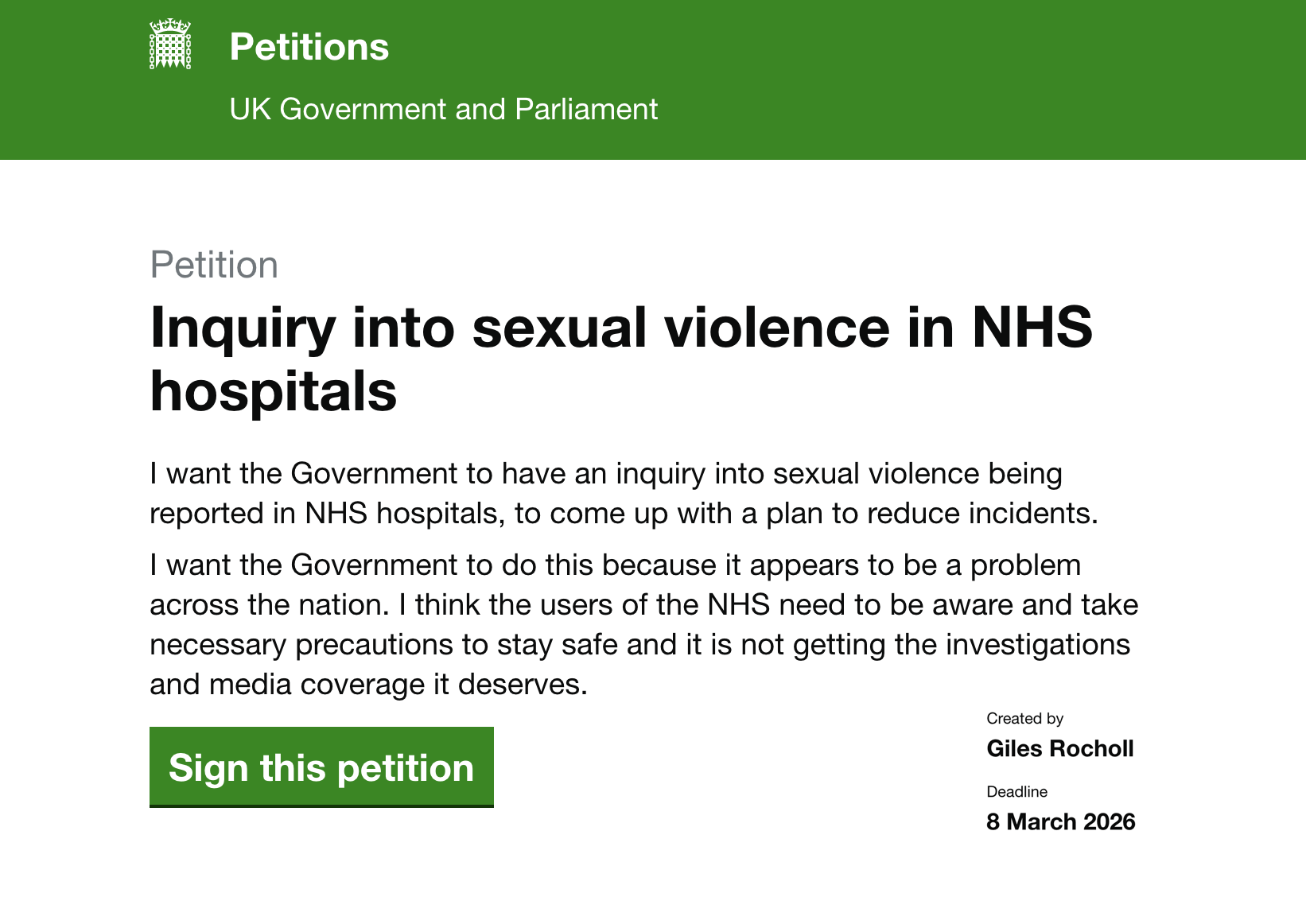 Sexual Violence in NHS Hospitals