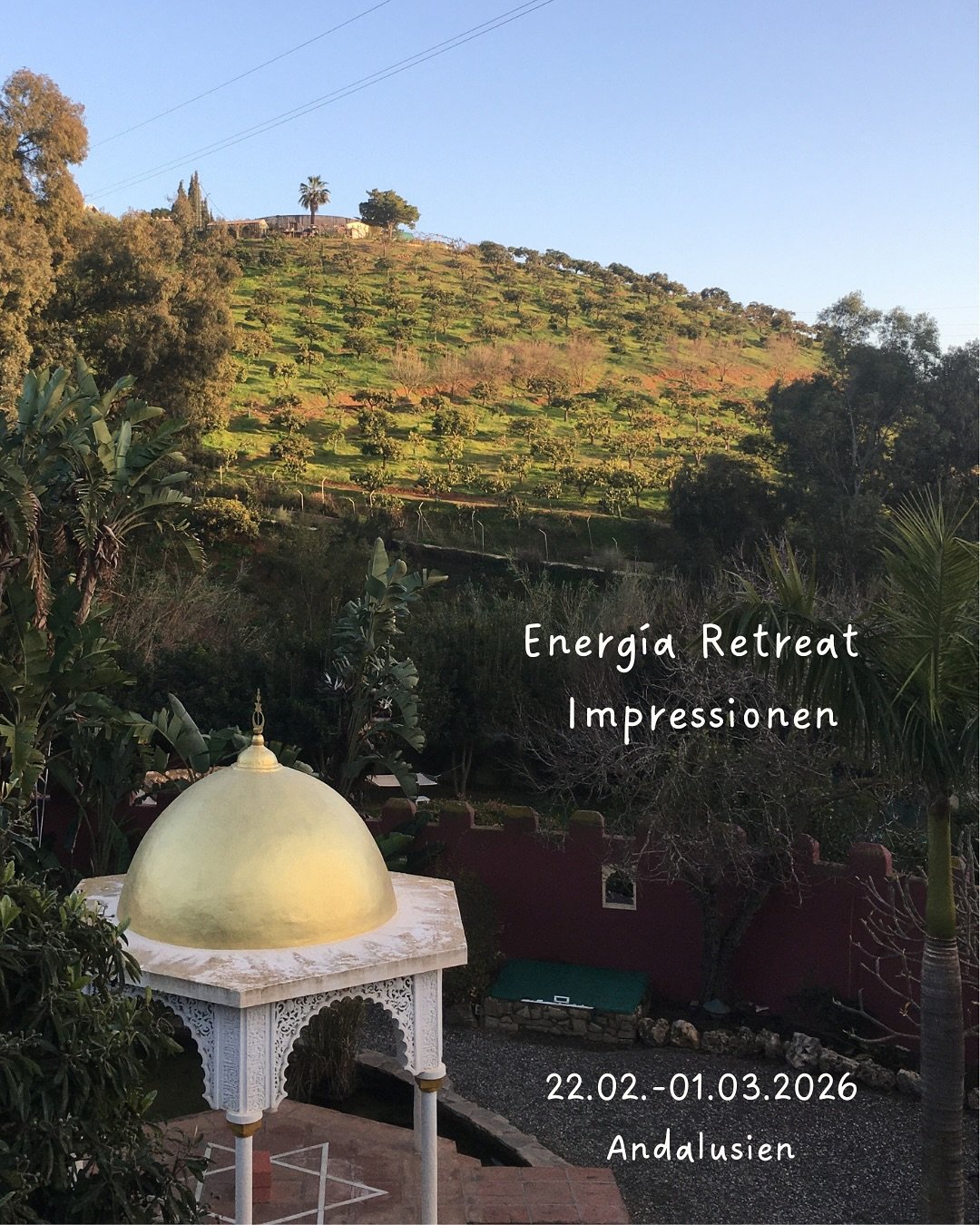 ✨Energ&iacute;a Retreat ✨ &ndash; Deine Auszeit f&uuml;r K&ouml;rper, Geist &amp; Seele.

📅 22.02.&ndash;01.03.2026
📍 in der wundersch&ouml;nen Casa El Morisco

👉🏼💖 Schenk dir eine ganze Woche zum Energie auftanken &ndash; mit Yoga, Meditation u