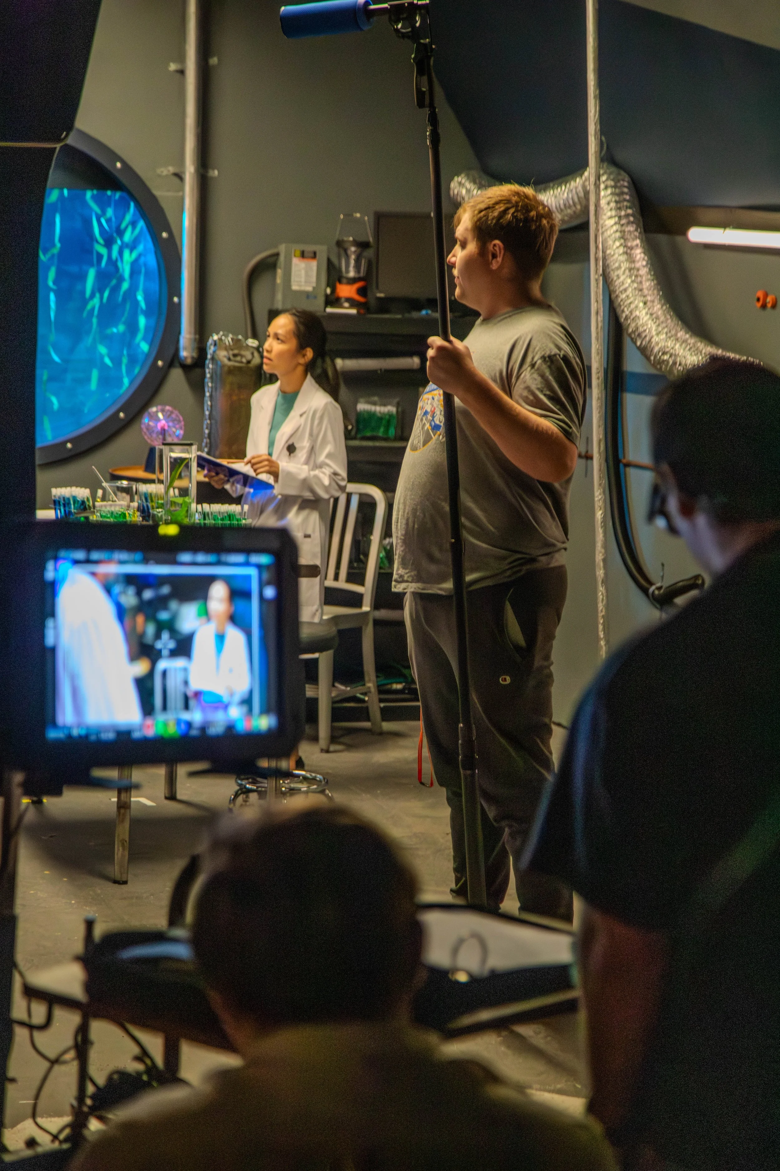 Students at work in film production