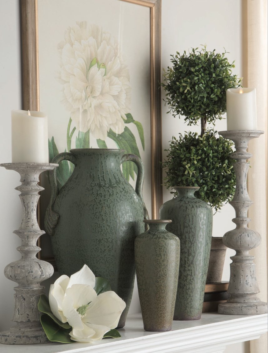 magnolia flowers, decorating with green
