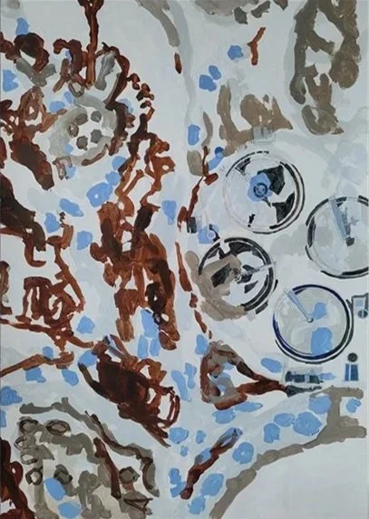 Kidney Slice + Water Treatment Plant (2025) Acrylic paint on paper, 42 x 59.4 cm