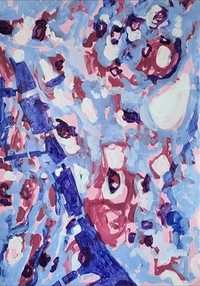 Kidney Slice + Liverpool Docks (2025) Acrylic paint on paper, 42 x 59.4 cm