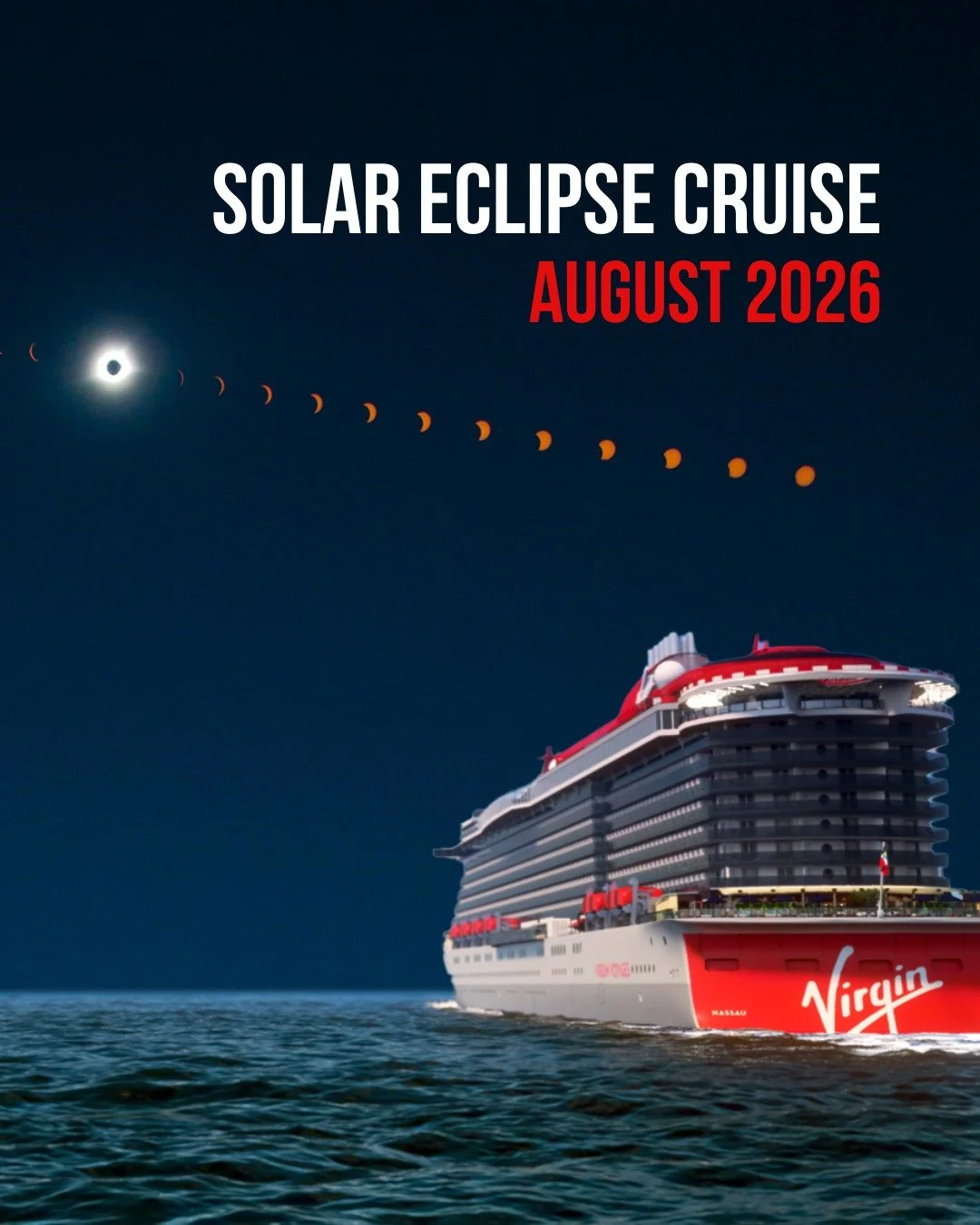I came across this and haven&rsquo;t been able to stop thinking about it.

Virgin Voyages is sailing directly under the path of totality for the August 2026 solar eclipse. Not near it. Not kind of. Fully, 100% totality&hellip; at sea and in places li