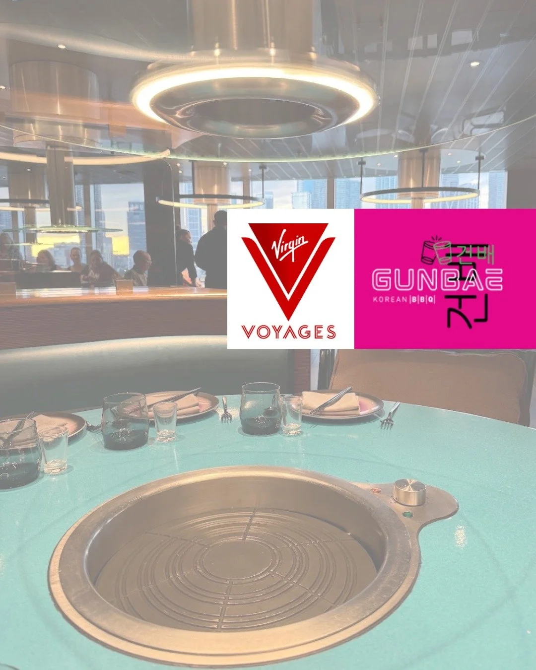 Tonight we have dinner at Gunbae, and it&rsquo;s one of the most unique restaurants on a Virgin Voyages ship.

Gunbae is a Korean BBQ restaurant where the grill is built right into the table, and the whole experience is meant to be social.

A few thi