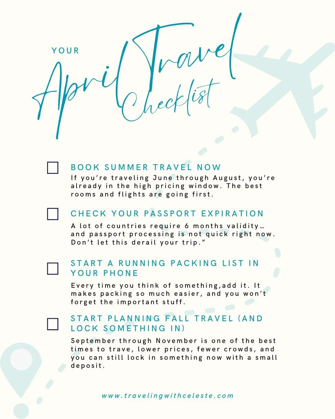 It&rsquo;s April, and this is when travel planning really starts to move.

Summer is filling up, and fall availability is starting to go.

If travel is even on your mind, now is the time to start.

You don&rsquo;t need every detail figured out,
but w