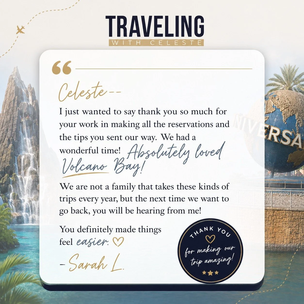 This. This is why I love what I do. 🧡

A family who just returned from Universal Orlando sent me this note and gave me permission to share. They don't do theme parks often (unlike me, who's usually at Disney or Universal at least once a year 🙃) and