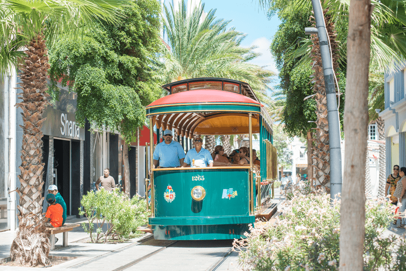 Free open-air trolley in downtown Oranjestad, Aruba
