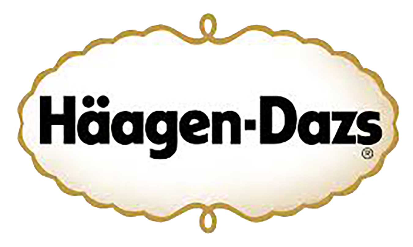 Häagen-Dazs logo with black text on white background inside an oval shape with a gold outline.