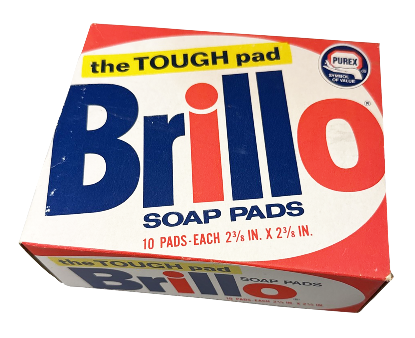 A box of Purex soap pads labeled 'the TOUGH pad' with red, white, and blue packaging and the Purex logo.