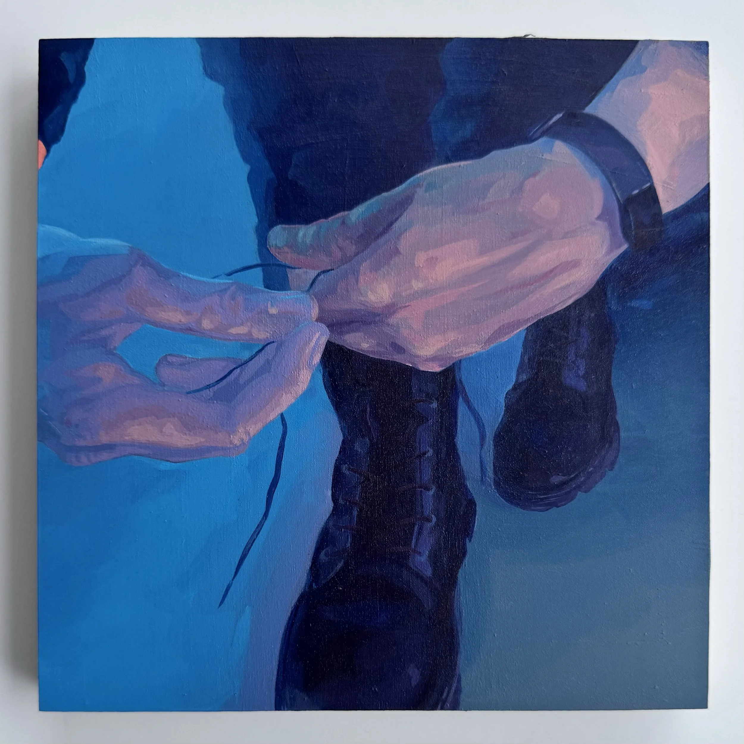 lacing up | acrylic on panel | 6" x 6" | 2025 | $150