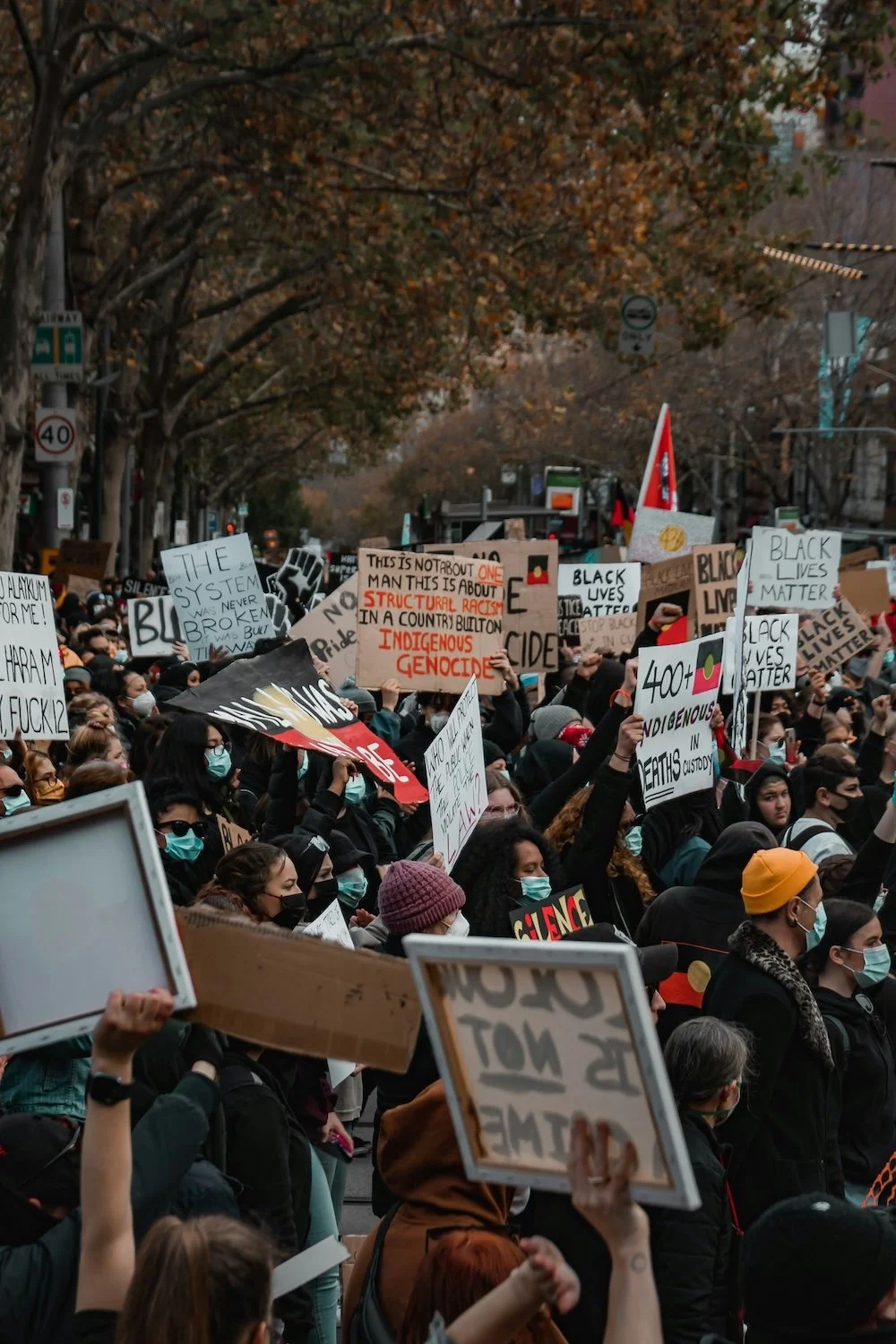 Protest against indigenous genocide and for black lives matter