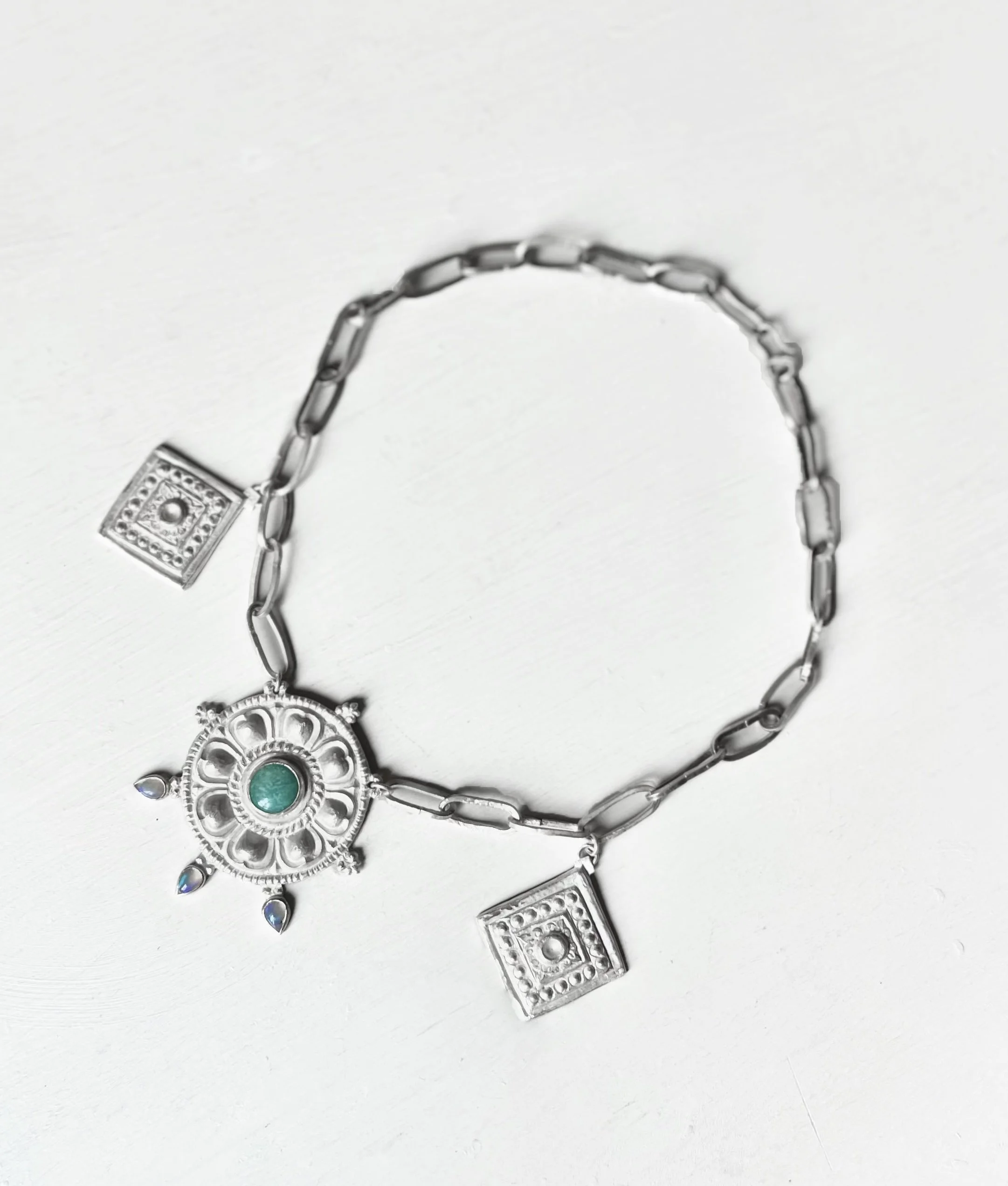 Goddess Necklace, Sterling silver, opal, amazonite, 2024