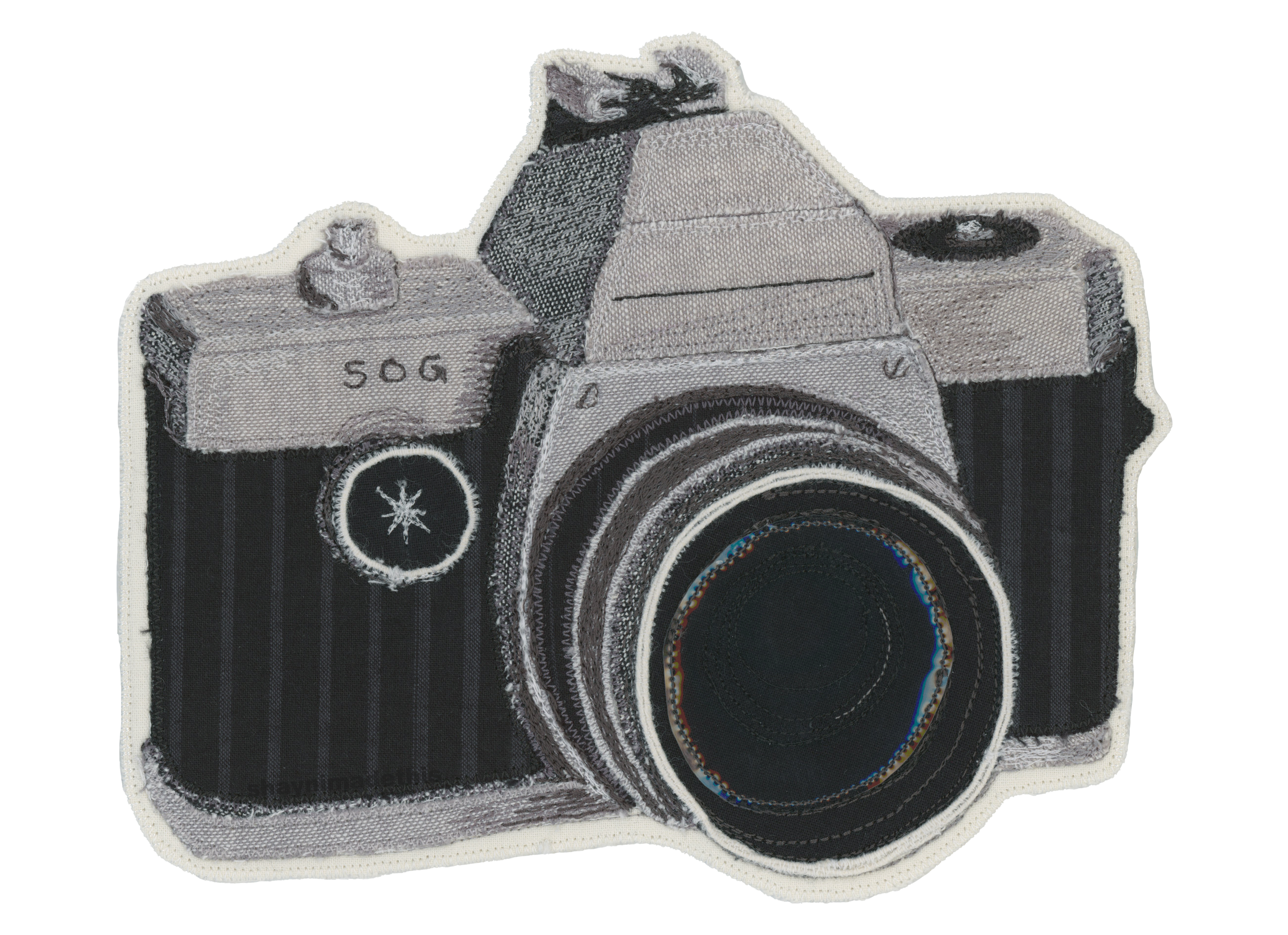 Camera patch with appliqué, free motion embroidery and couched details  4/17/26
