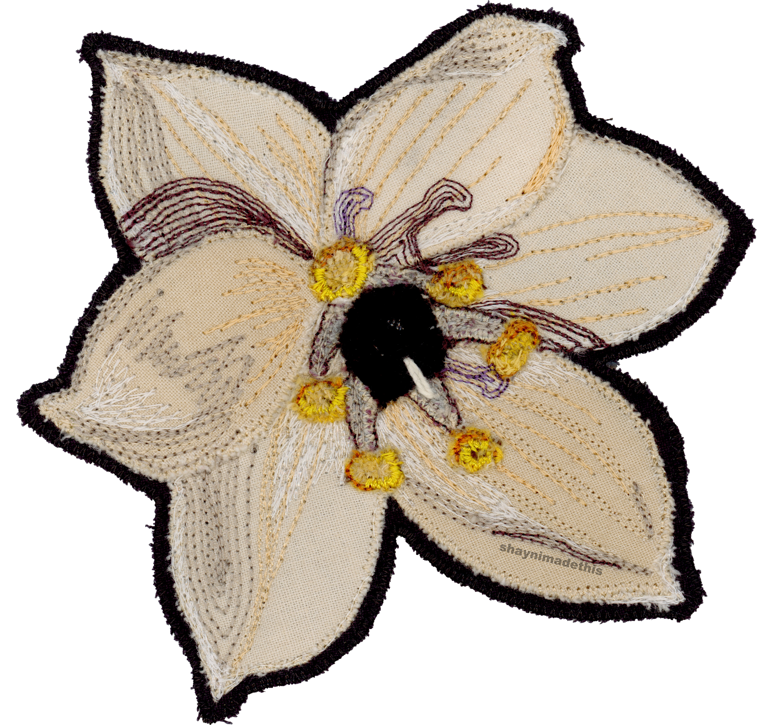 Ornithogalum arabicum patch 1/2 with embroidered and applique details. 3/5/26