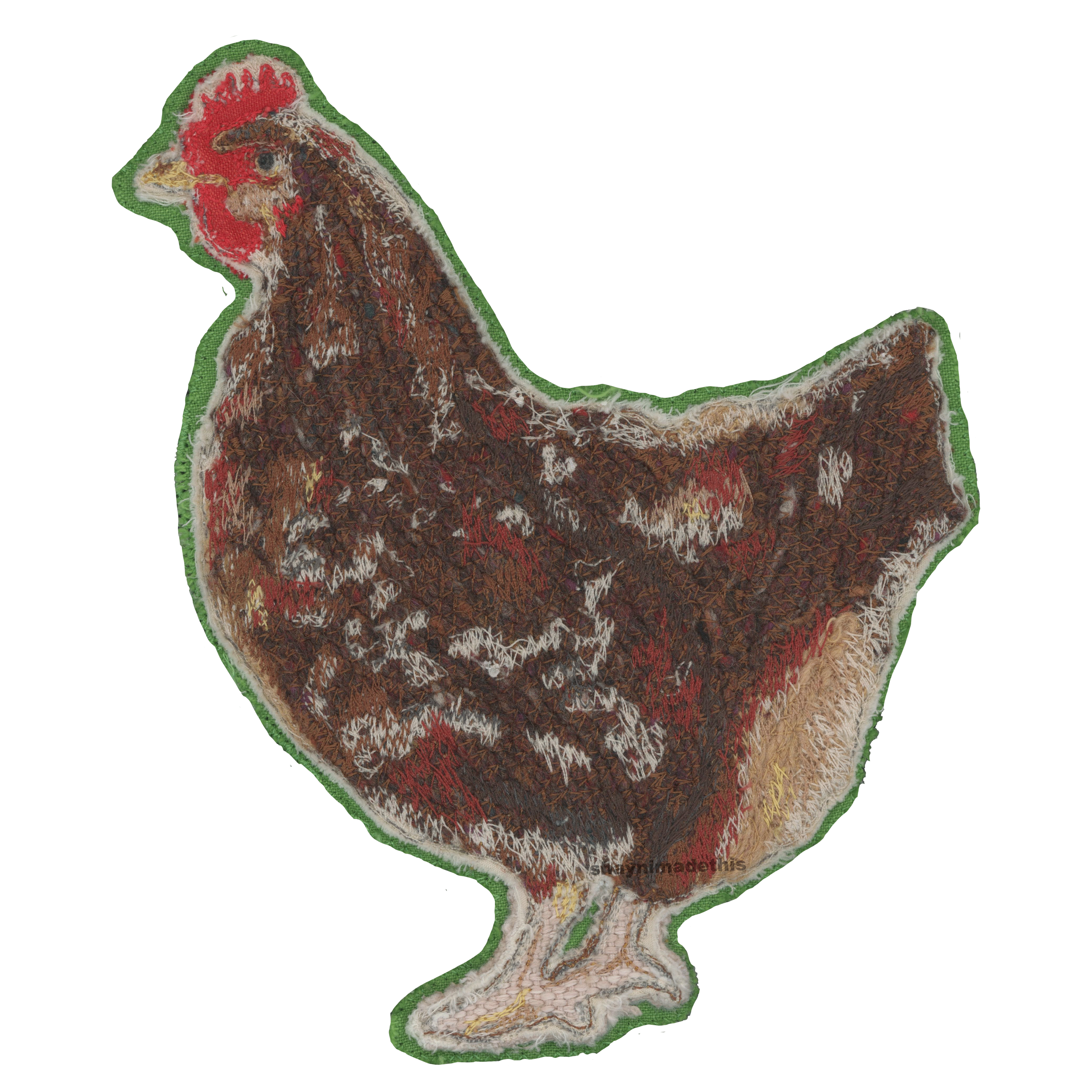 Chicken couched and free motion embroidered. 12/12/24