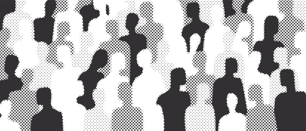 A pixilated graphic of an indiscernible mass of black and white people