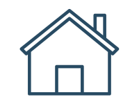 Simple line drawing of a house with a chimney.