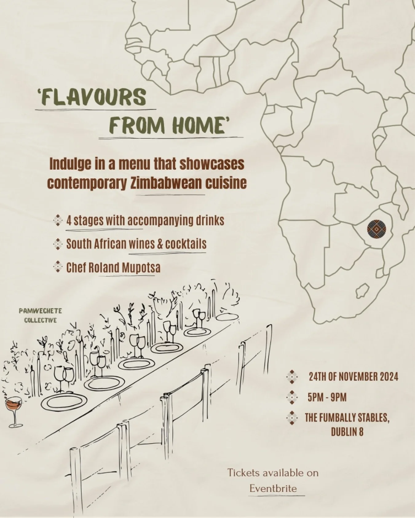 Join us for an unforgettable evening of modern Zimbabwean cuisine and complimentary drinks at The Fumbally Stables! 🍴✨ 

Our launch event is a true culinary journey featuring the vibrant flavours and locally sourced ingredients of southern Africa. ?