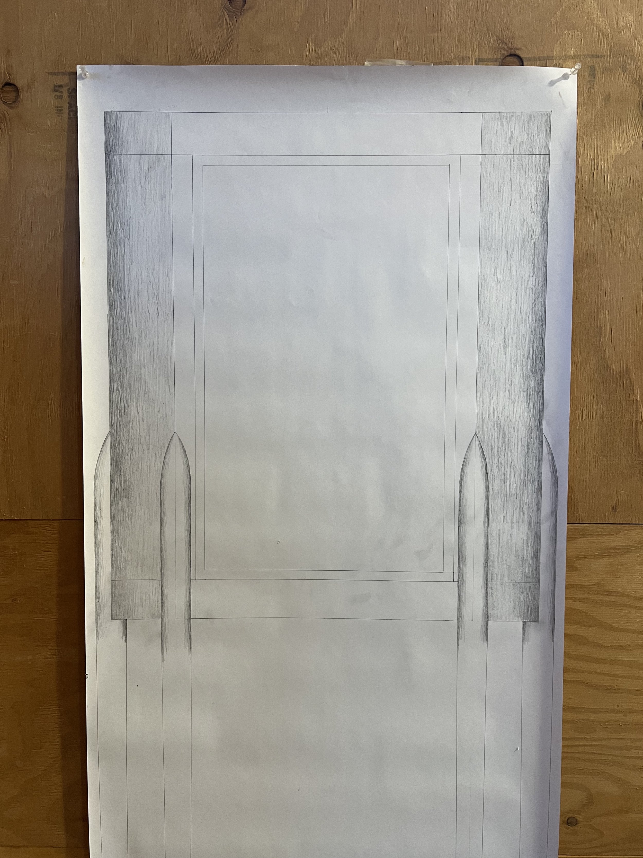 Photo of my sketch of the cabinet from the front