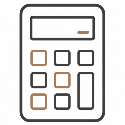 A simple illustration of a calculator with buttons and a display screen.