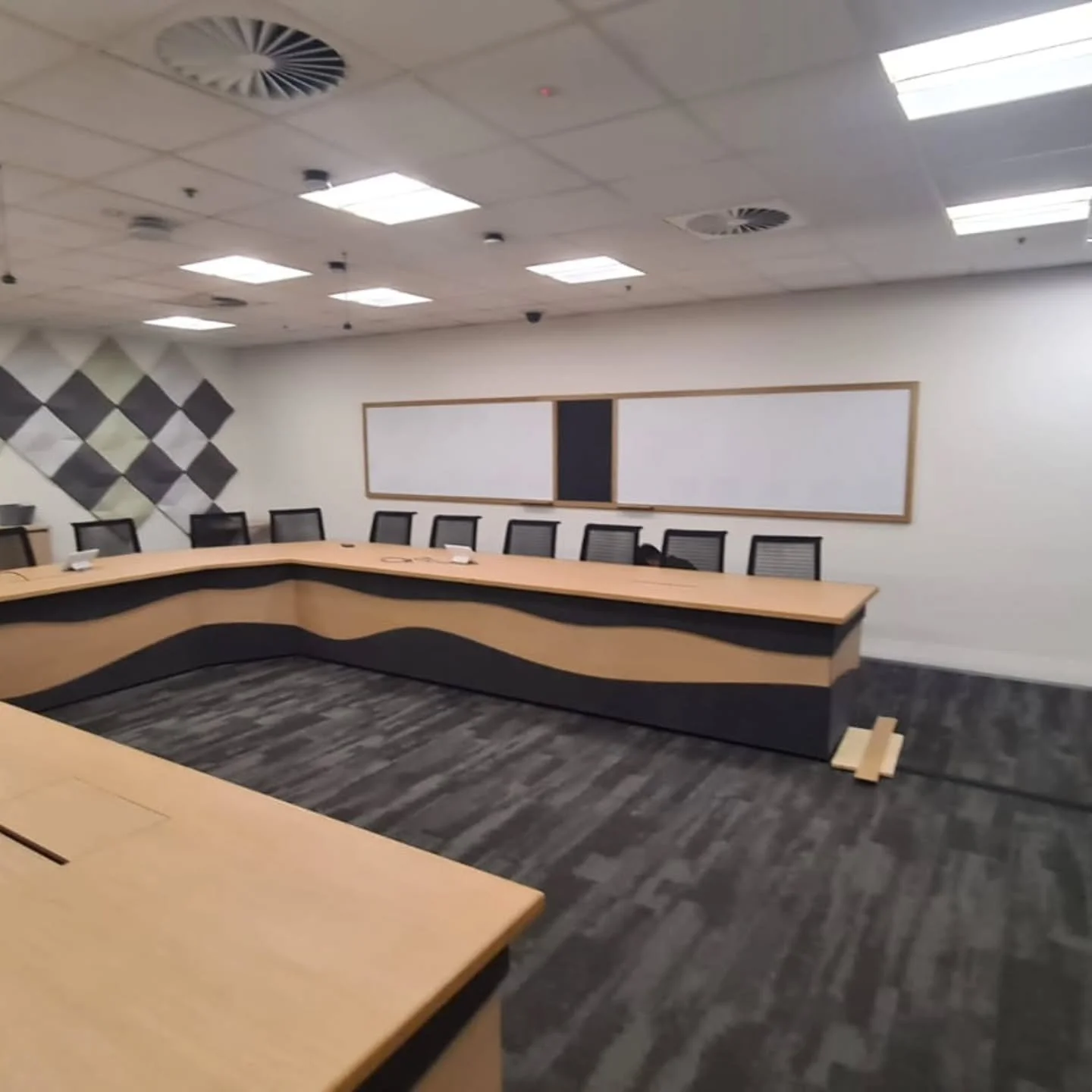 Custom whiteboards with pin board to match large conferencing desk. American oak.

#whiteboard #custom