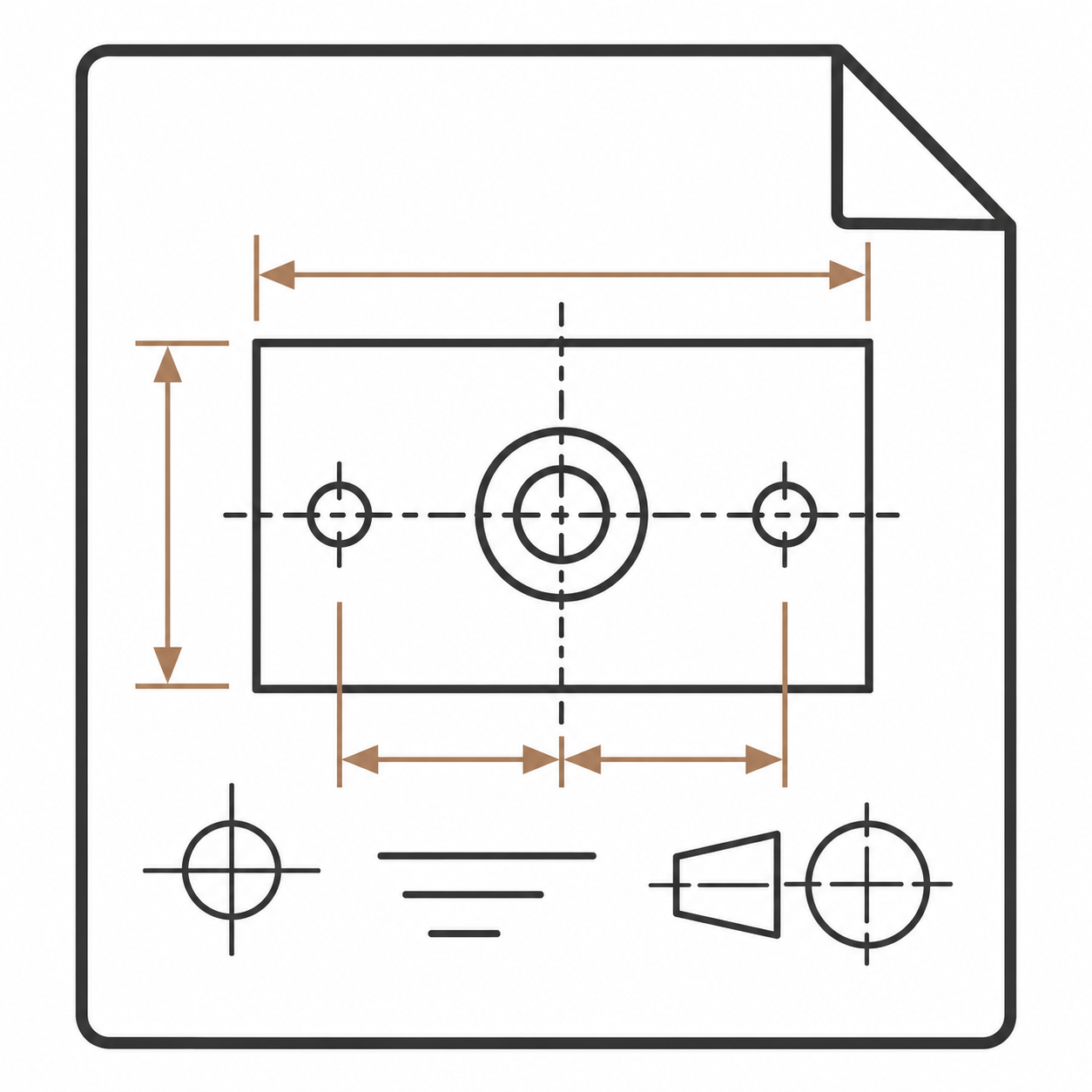 Technical drawing of a stove top with measurement guides for placement of burners and controls.