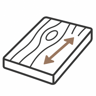 Illustration of a piece of wood with a diagonal arrow indicating measurements.
